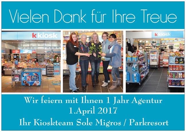 Das k kiosk Team Sole Migros / Parkresort sagt Danke
